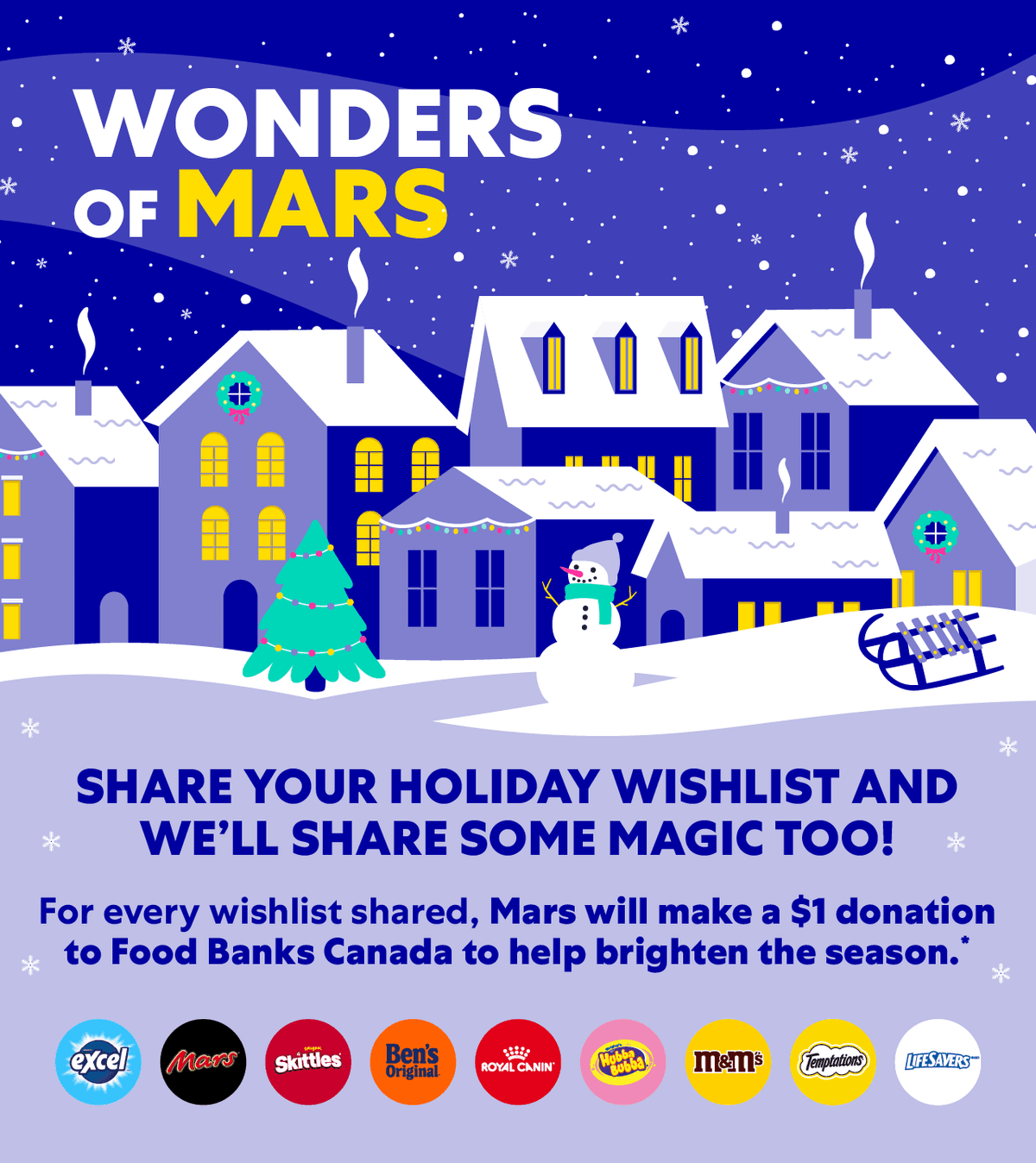Wonders of Mars. Share your holiday wishlist and we'll share some magic too! For every wishlist shared, Mars will make a donation to Food Banks Canada to help brighten the season.